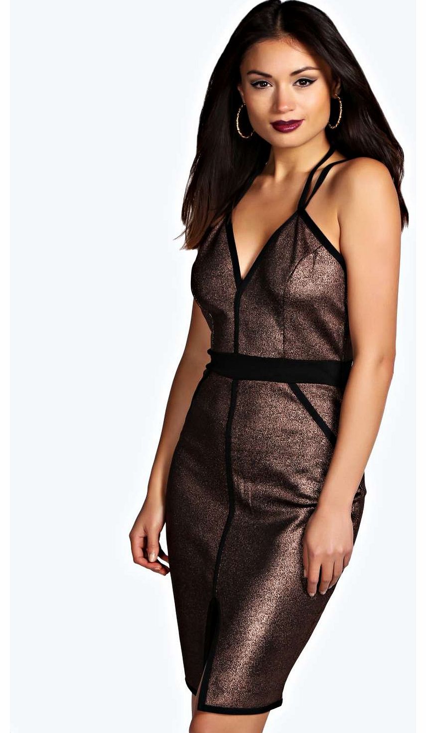 Jessica Metallic Panelled Bodycon Dress - bronze