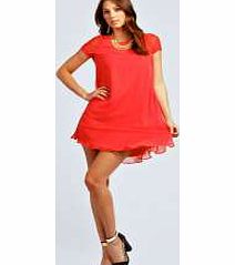 Joe Lace Sleeve Chiffon Swing Dress - coral