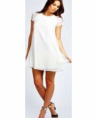 Joe Lace Sleeve Chiffon Swing Dress - cream