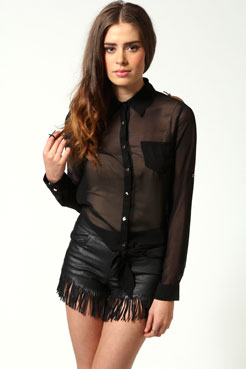 boohoo Julia Pleated Back Blouse With PU Trim Female