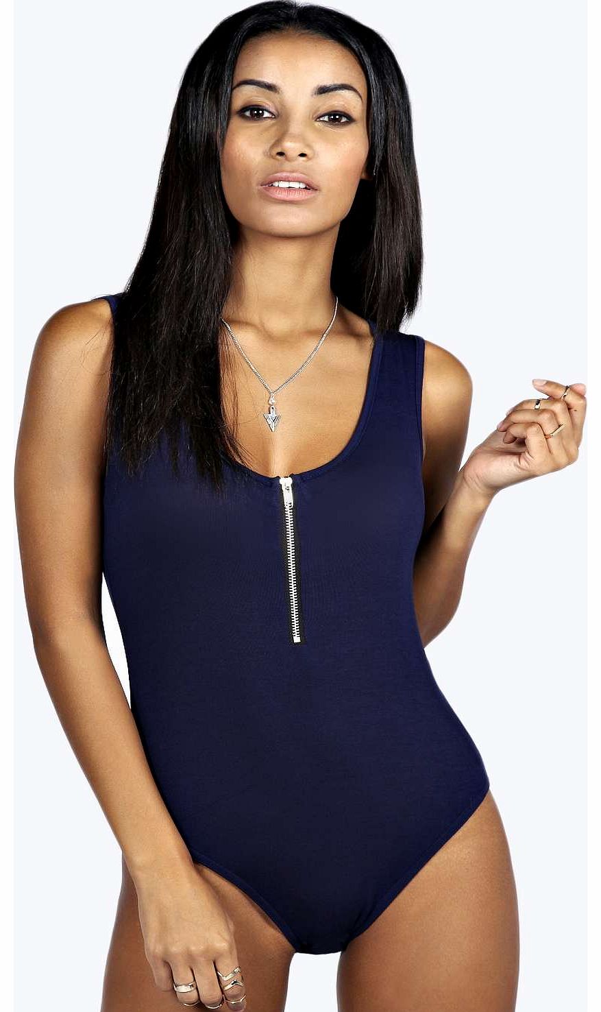 boohoo Julia Zip Front Bodysuit - navy azz18713