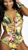 boohoo Jungle Print Cut Out Swimsuit - multi azz32436