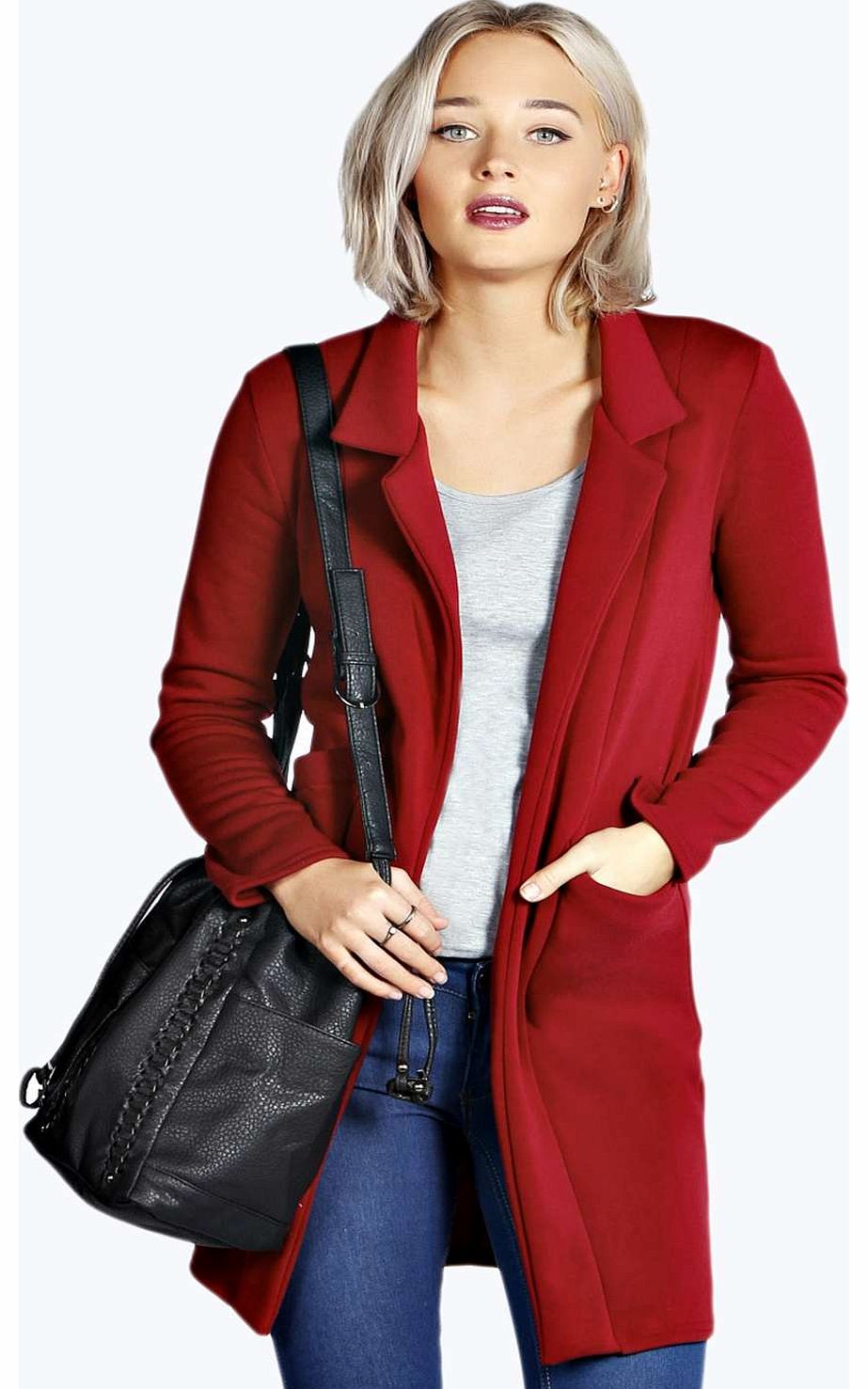 boohoo Jya Fleece Lined Duster Coat - wine azz17427