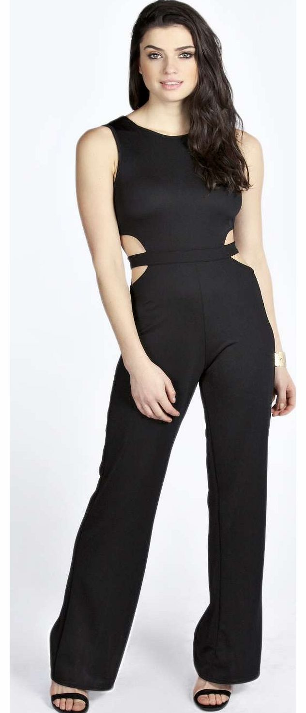 boohoo Kacey Cut Out Side Wide Leg Jumpsuit - black