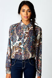 Boohoo Kaitlin Long Line Paisley Chiffon Blouse