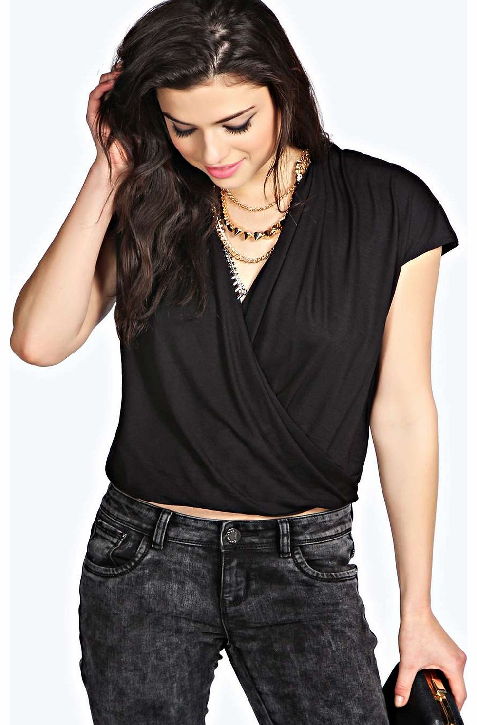 Kaitlyn Drape Front Short Sleeve Top - black