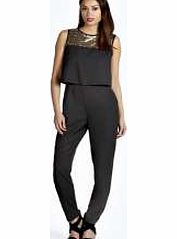 boohoo Kaitlyn Sequin Trim Double Layer Jumpsuit -