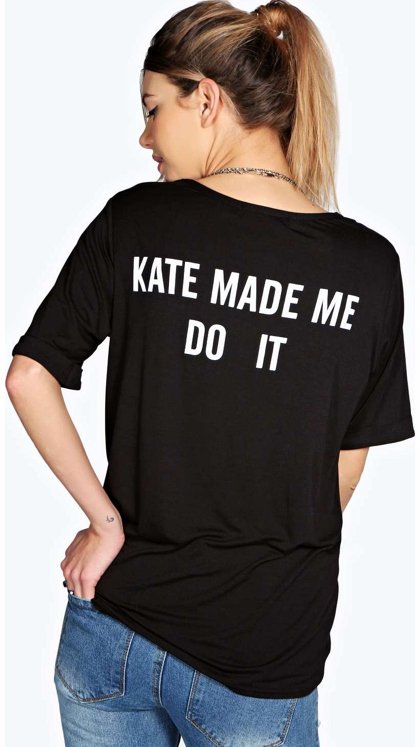 boohoo Kaitlyn Slogan Back Tunic Tee - black azz14811