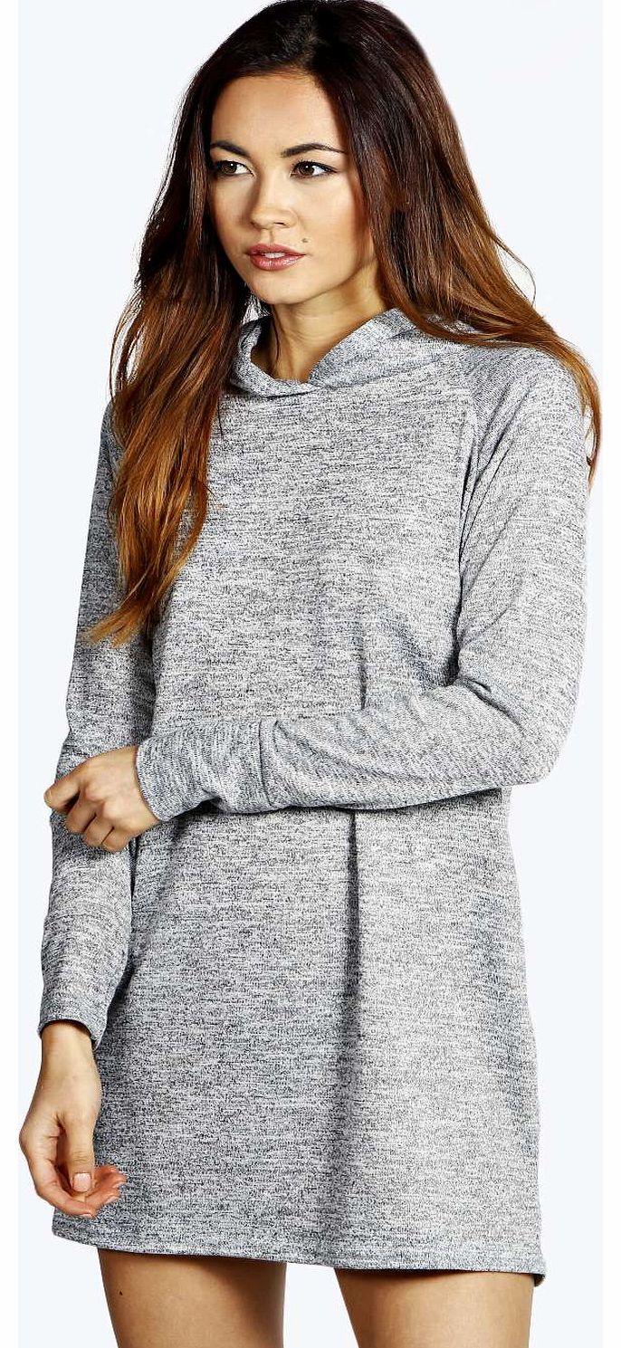 boohoo Kali Slouch Hooded Knit Lounge Dress - grey marl
