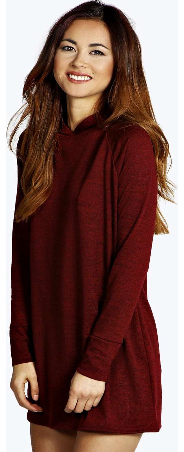 boohoo Kali Slouch Hooded Knit Lounge Dress - wine