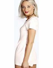 boohoo Karoline PU Raw Edge Playsuit - peach azz22770