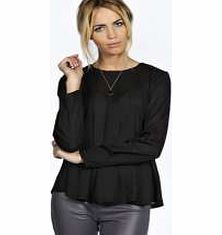 boohoo Kat Pleated Long Sleeve Blouse - black azz24308