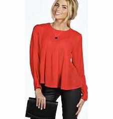 boohoo Kat Pleated Long Sleeve Blouse - poppy azz24308