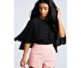 boohoo Kate Button Through Cape Style Blouse - black