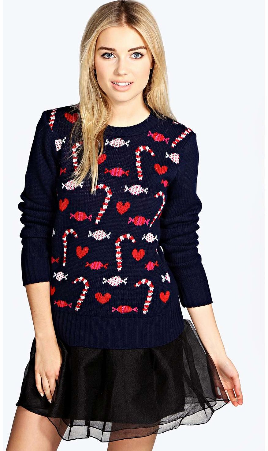 boohoo Kate Candy Christmas Jumper - navy azz14505