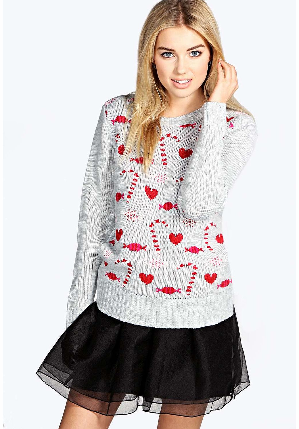boohoo Kate Candy Christmas Jumper - silver azz14505