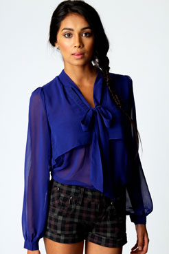 boohoo Kate Chiffon Cape Detail Pussy Bow Blouse Female
