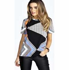 boohoo Katie Printed High Neck Open Back Woven Top -