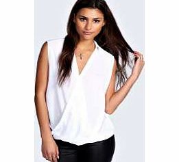 boohoo Katie Wrap Front Woven Blouse - cream azz25424