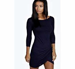 Katie Wrap Over Skirt 3/4 Sleeve Bodycon Dress -