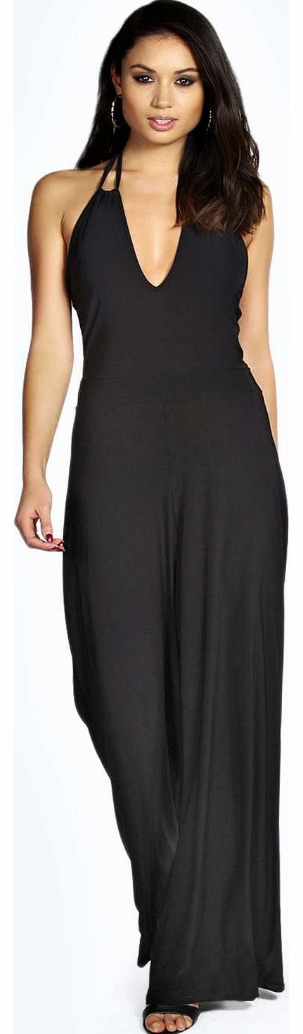 boohoo Katrina Keyhole Front Wide Leg Jumpsuit - black