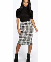 boohoo Kayleigh Checked Midi Bodycon Skirt - black