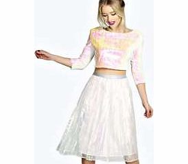 boohoo Keely Iridescent Pleated Midi Skirt - silver