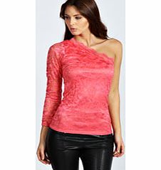 boohoo Kelly Lace One Shoulder Top - coral azz33344