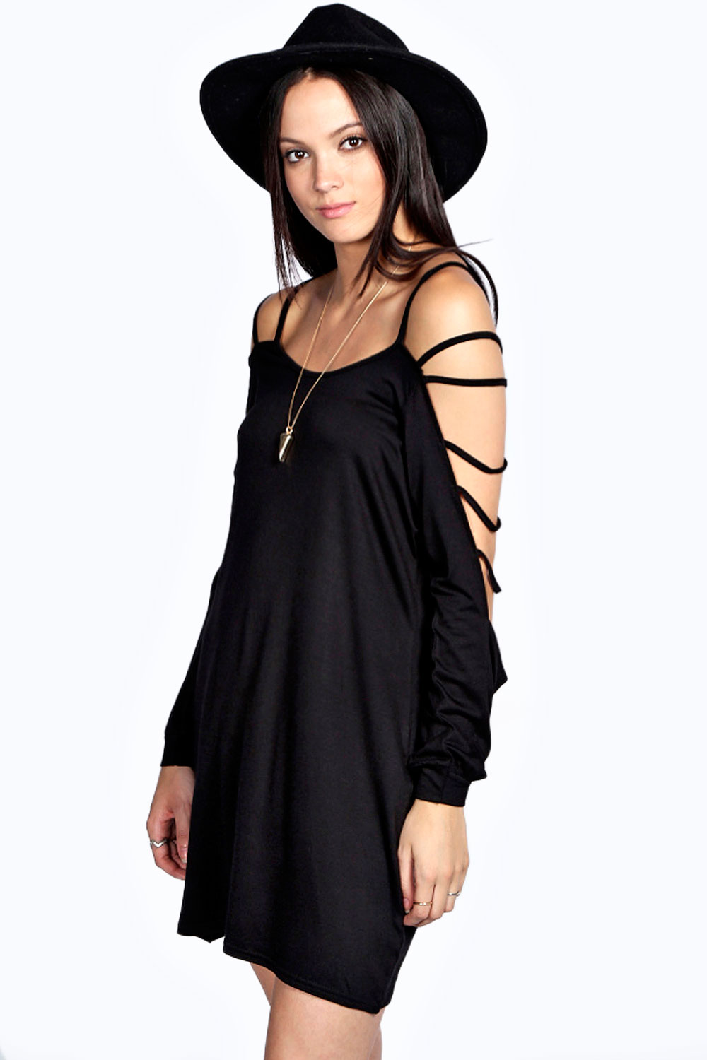 boohoo Kendall Cage Sleeve Detail Dress - black