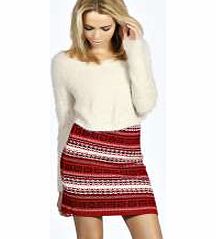 boohoo Kim Snowflake Knitted Mini Skirt - red azz21074