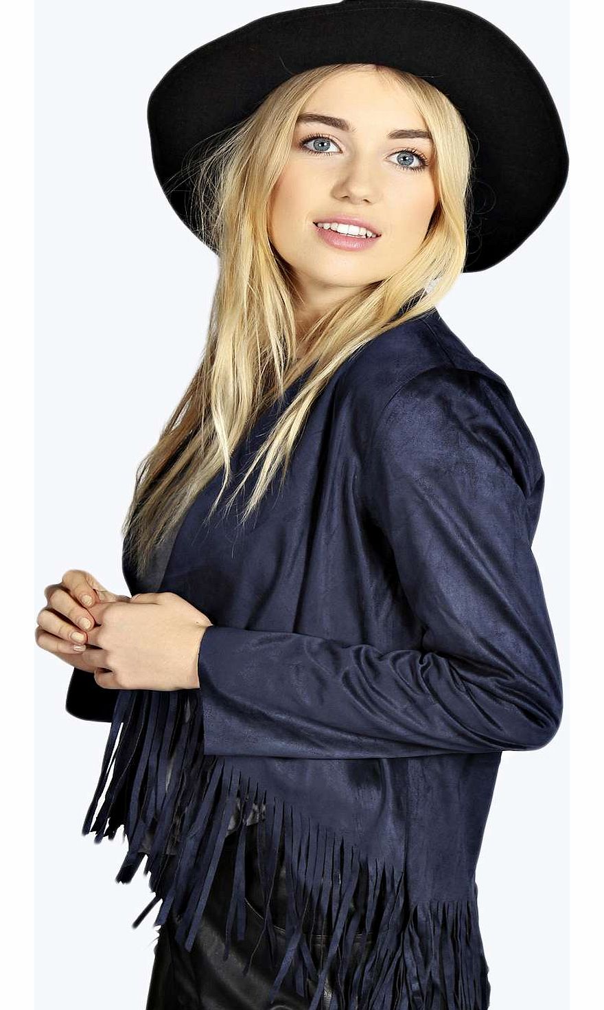 boohoo Kira Tassel Waterfall Jacket - blue azz14367
