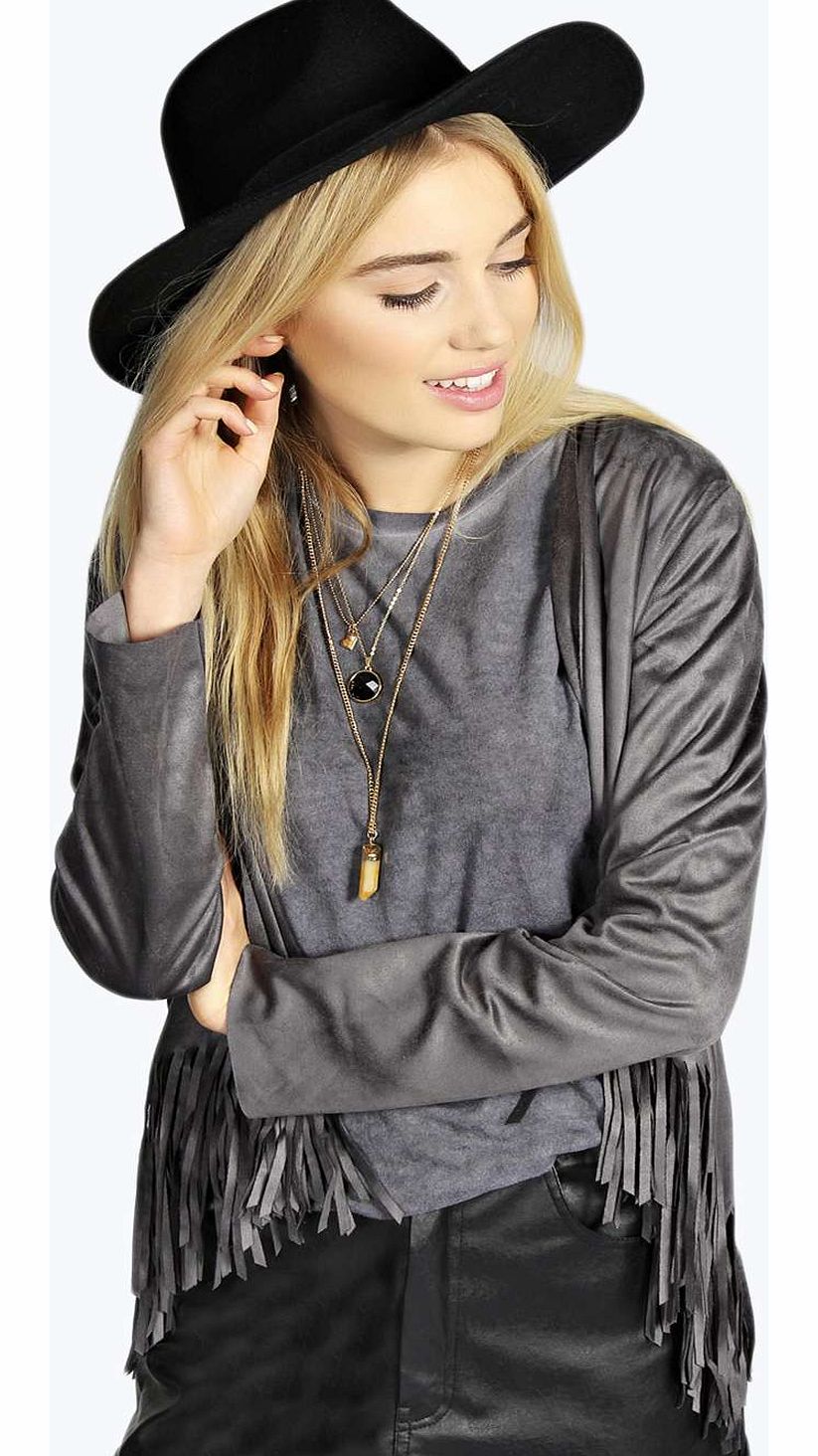 boohoo Kira Tassel Waterfall Jacket - grey azz14367