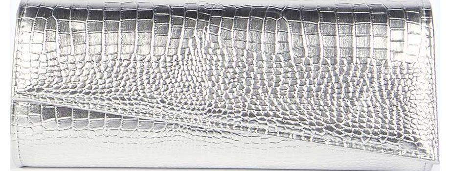 Kirsty Mock Croc Metallic Clutch Bag - silver
