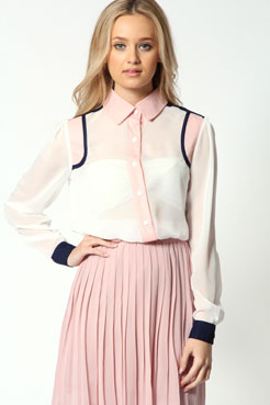 boohoo Kristen Colour Block Chiffon Blouse Female