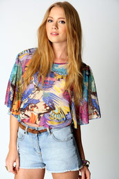 Boohoo Kylie Butterfly Print Batwing Blouse