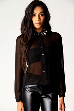 boohoo Kylie Studs Collar Blouse With Dip Hem Female