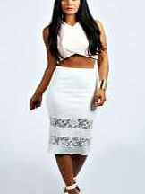 boohoo Lace Insert Midi Skirt - ivory azz28898