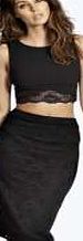 boohoo Lace Overlay Midi Skirt - black azz06315