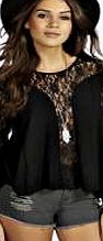boohoo Lace Panel Swing Dip Back Blouse - black azz20291