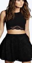 boohoo Lace Skater Skirt - black azz06314