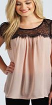 boohoo Lace Trim Chiffon Blouse - beige azz49604