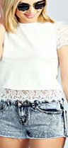 boohoo Lace Trim Tee - cream azz29206