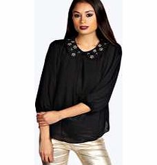 Lara Embellished Collar Blouse - black azz20306