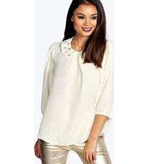 boohoo Lara Embellished Collar Blouse - cream azz20306