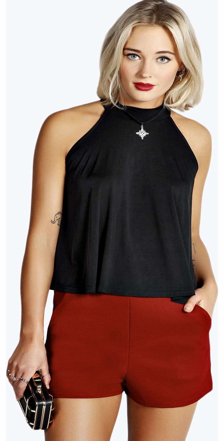 Lara High Waisted Stretch Crepe Shorts - berry