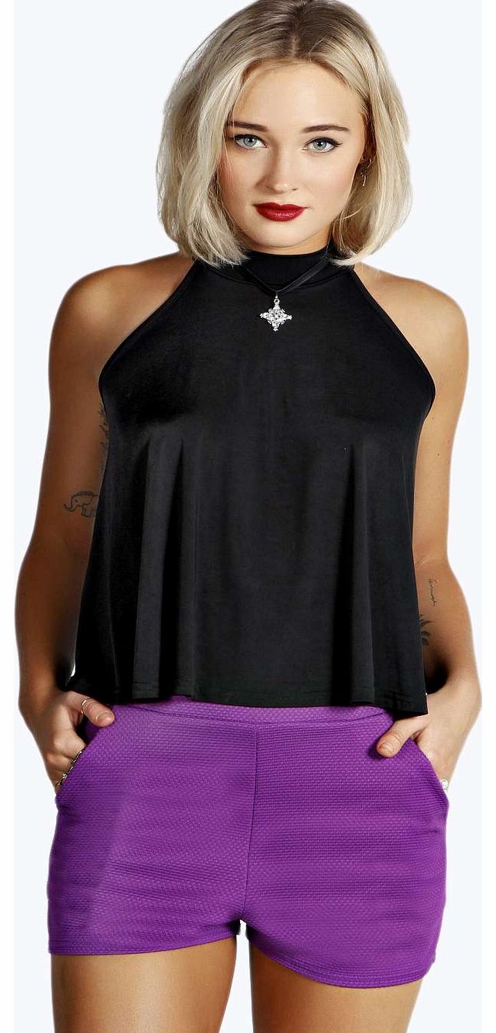 Lara High Waisted Stretch Crepe Shorts - purple