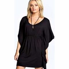 boohoo Lara Shirred Waist Batwing Dress - black azz23071