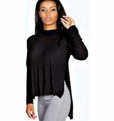 boohoo Lara Split Side Long Sleeve Turtle Neck Top -