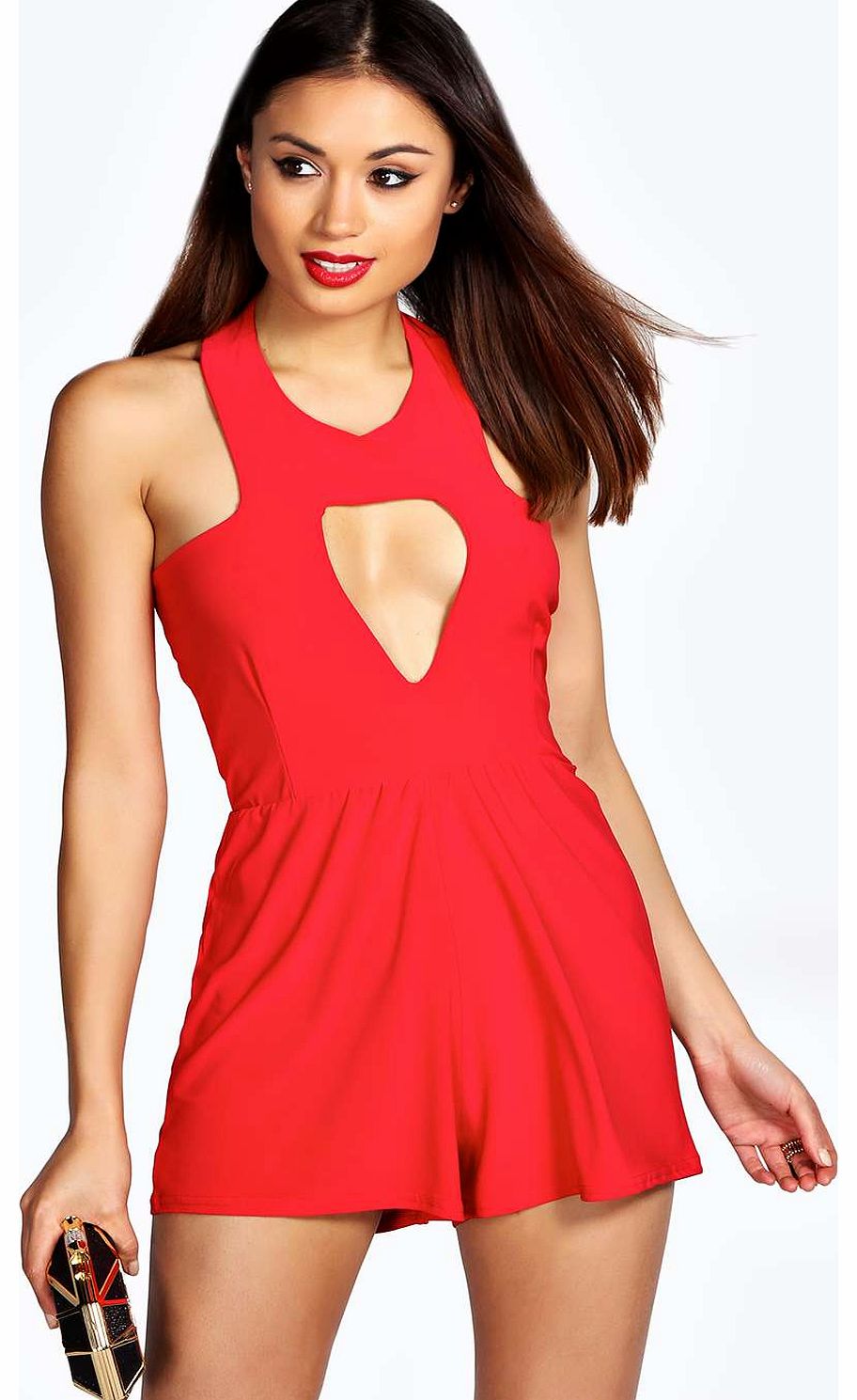 Larah Cut Out Slinky Playsuit - red azz17842