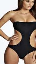 boohoo Laser Cut Bandeau Swimsuit - black azz32440